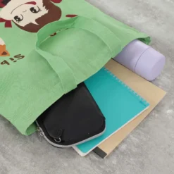 Fujiya Peko-chan & Shibata Shiba Inu Green Canvas Tote Bag [A4 size]