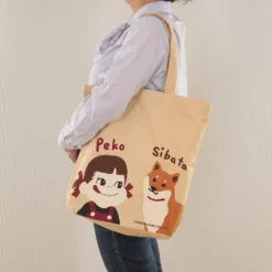 Fujiya Peko-chan & Shibata Shiba Inu Beige Canvas Tote Bag [A4 size]