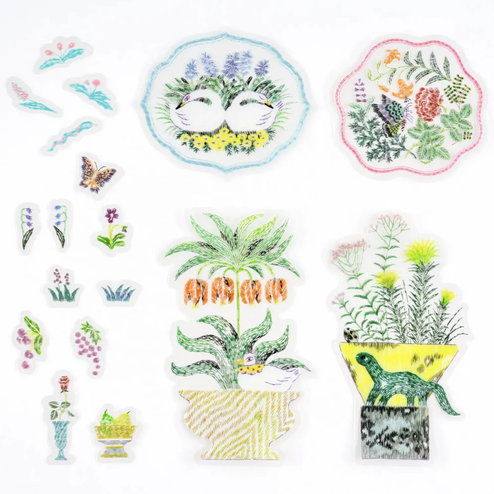 Hobonichi 2026 Accessories: iyo okumi - Transparent Embroidery Sticker Set - My Garden