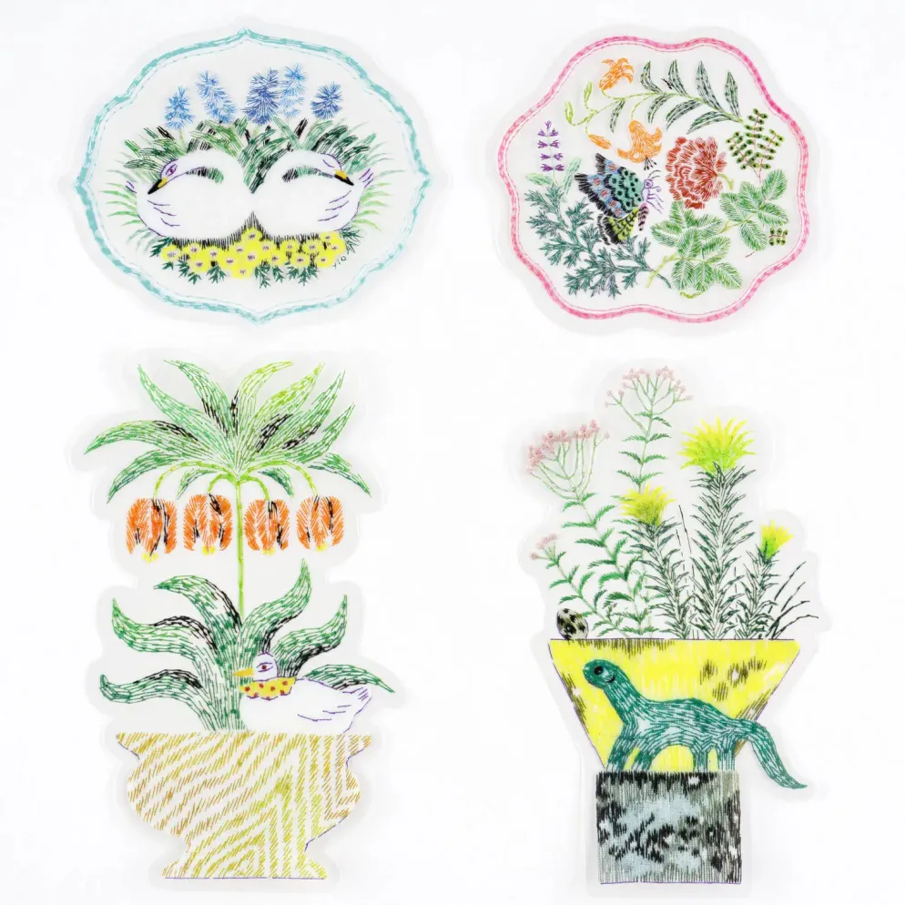 Hobonichi 2026 Accessories: iyo okumi - Transparent Embroidery Sticker Set - My Garden