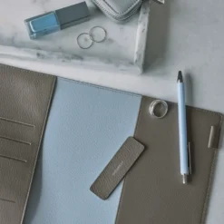 Hobonichi 2026 A5 Cousin Cover: Leather - Taut (Gray & Light Blue)