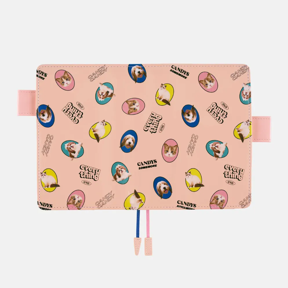 Hobonichi 2026 A6 Planner Cover: Candy Stripper - Random Dog & Cat (Pink)