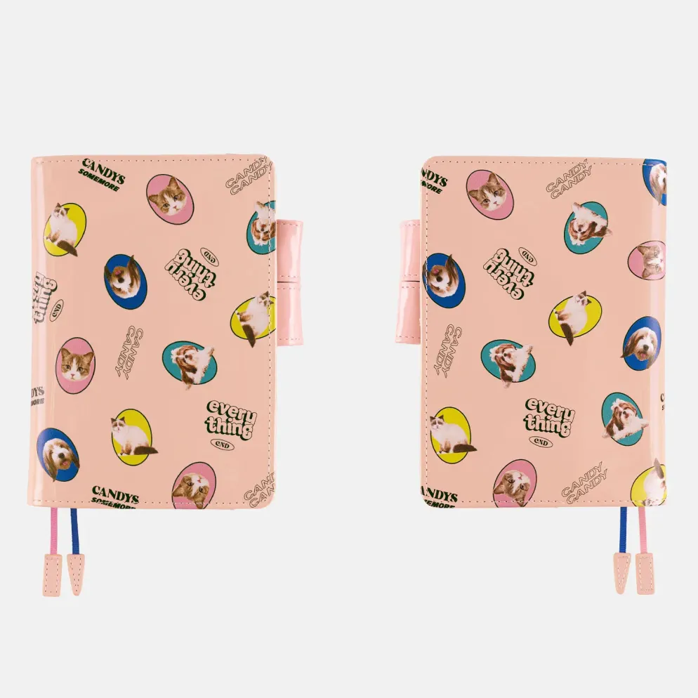 Hobonichi 2026 A6 Planner Cover: Candy Stripper - Random Dog & Cat (Pink)