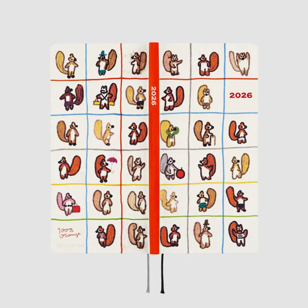 Hobonichi 2026 Weeks: 100%ORANGE - Squirrel’s Moving Day