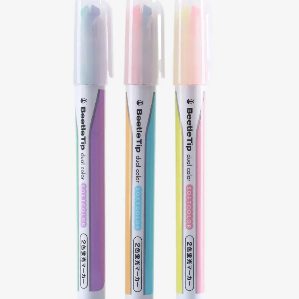 Kokuyo Beetle Tip Dual Colour Highlighter — Vivid and Pastel Colours