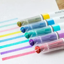 Kokuyo Mark+ Two Tone Colour Marker Highlighters (Set of 5)