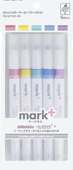 Kokuyo Mark+ 2 Way Colour Marker Pen - Set of 5