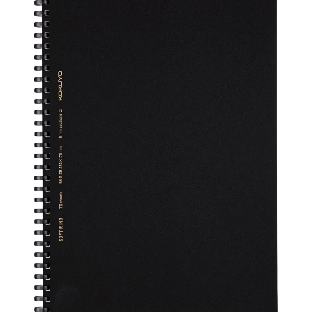 Kokuyo Soft Ring Notebook Black B5 — Ruled and Grid
