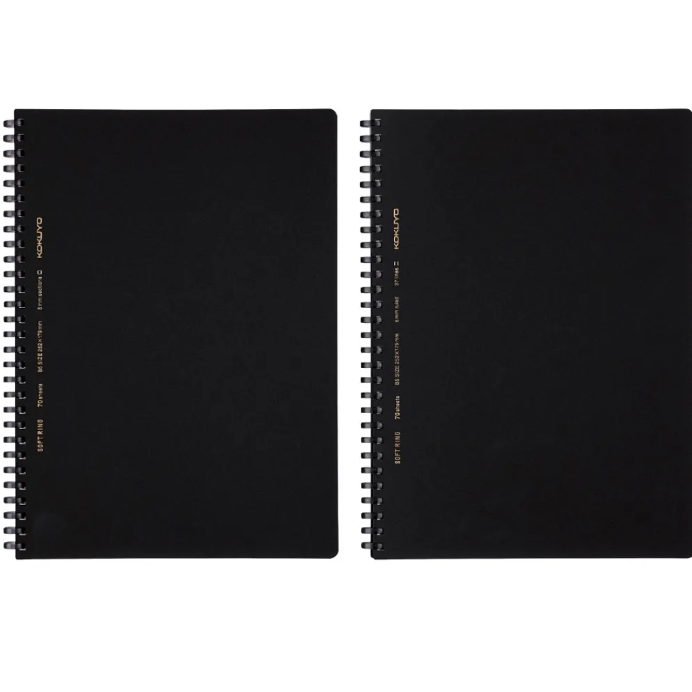 Kokuyo Soft Ring Notebook Black B5 — Ruled and Grid