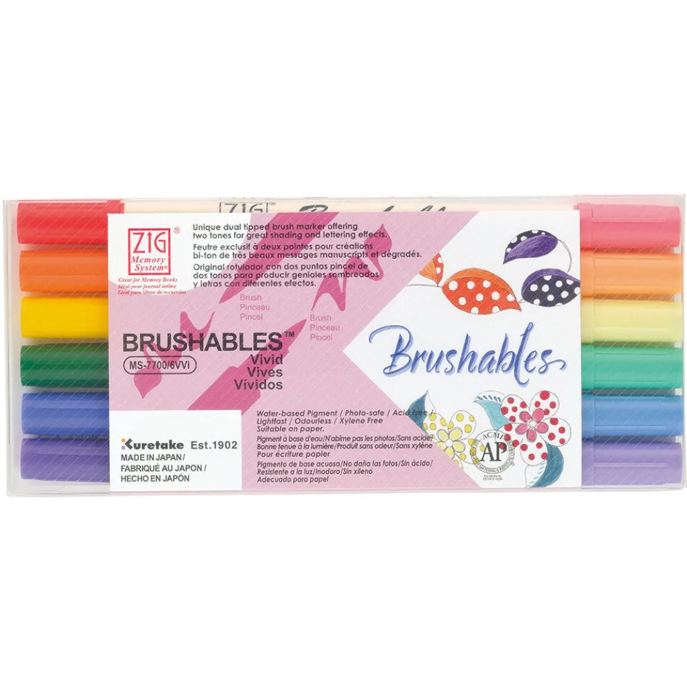 Kuretake ZIG Memory System Brushables - Vivid 6 Colours Set