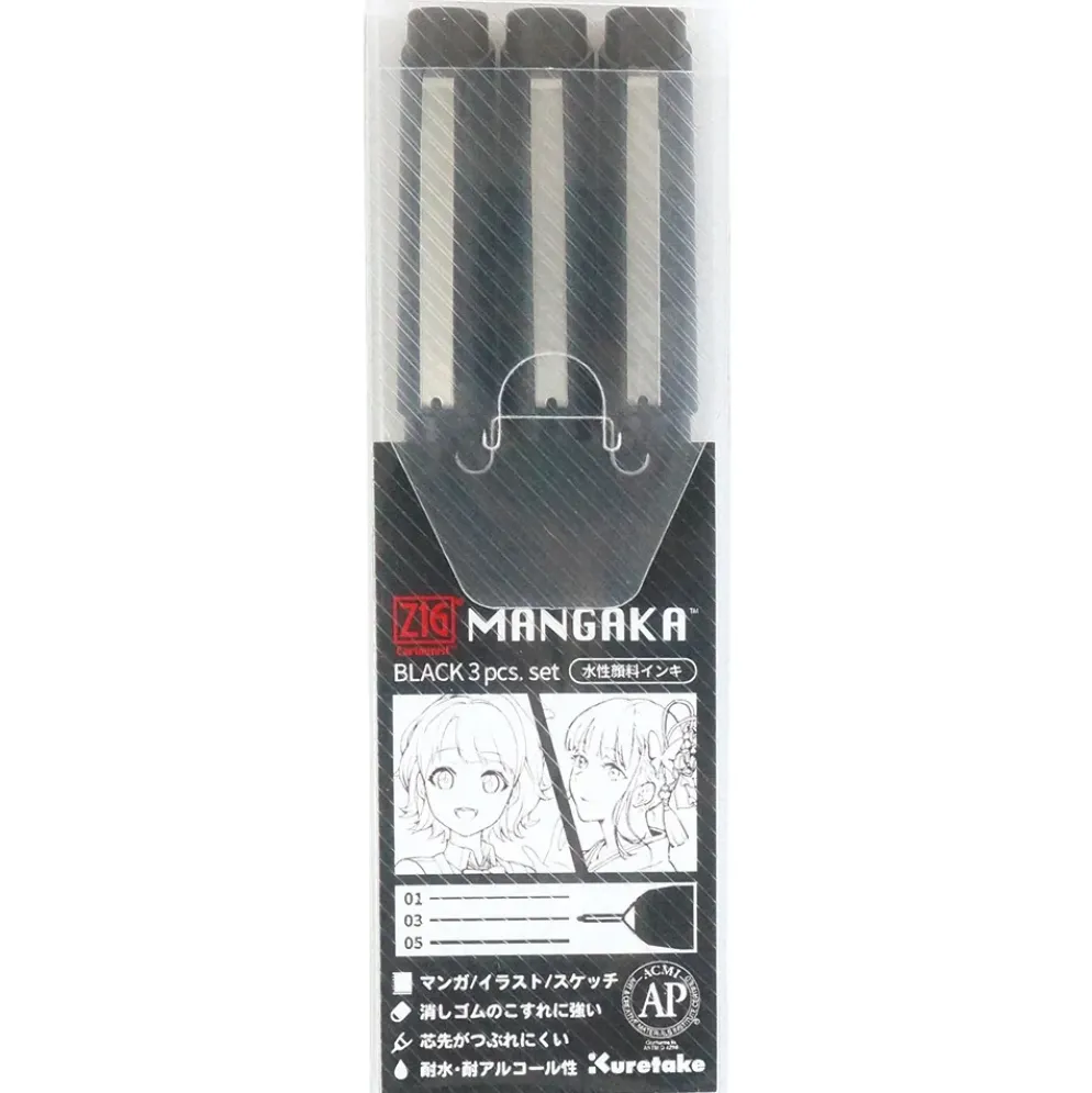 Kuretake ZIG Cartoonist Mangaka Black Assortment Set (Set of 3)