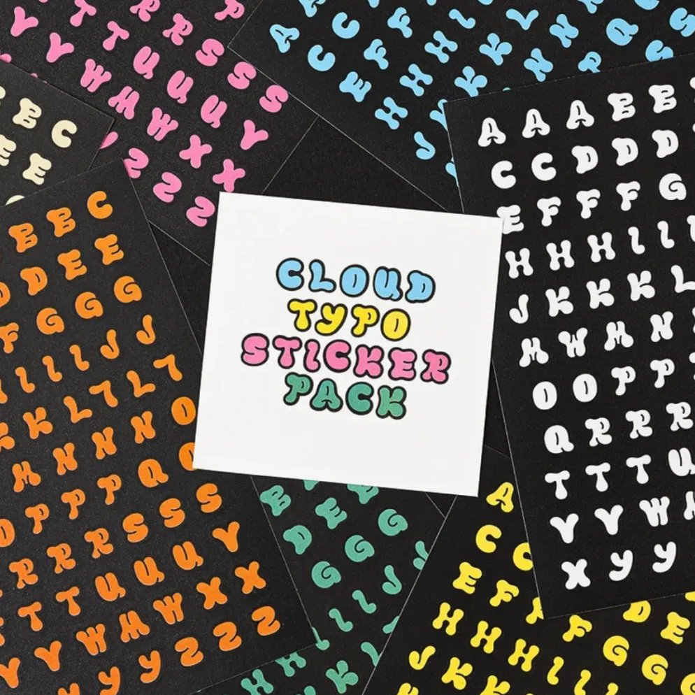 Livework Cloud Typo Removable Sticker Pack – 8 Sheets