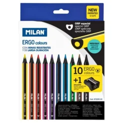 Milan 10 ERGO Black Wood Coloured Pencils + Sharpener