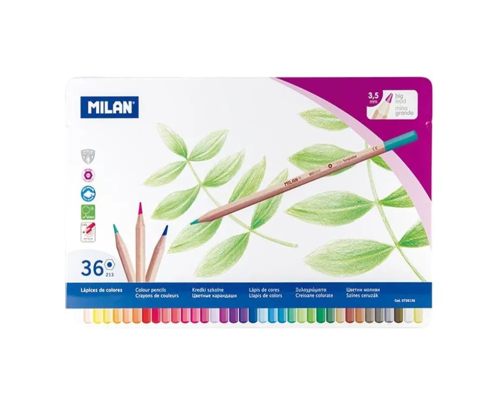 Milan -- Metal Box 36 Big Lead Coloured Pencils