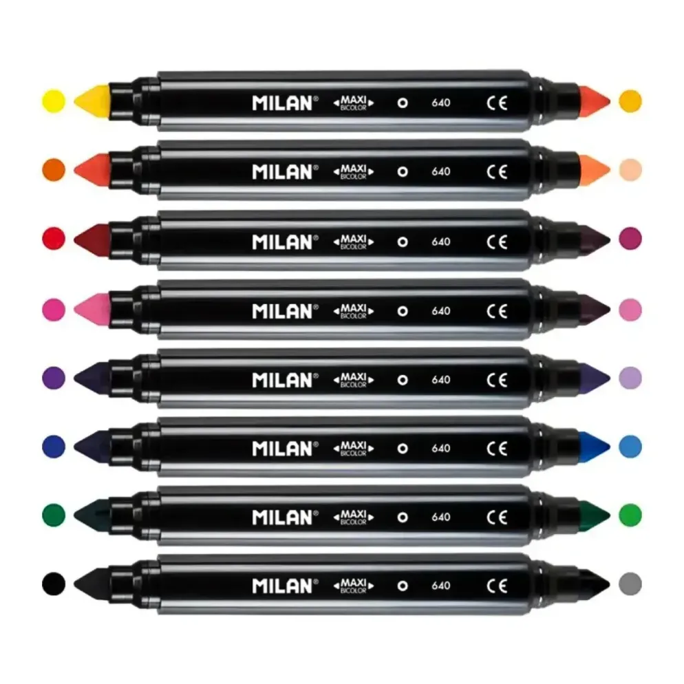 Milan Bicolour MAXI Fibrepens – (Pack of 8 / 16 Colours)