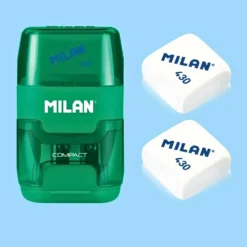 MILAN COMPACT Sharpener + 2 x Erasers [Assorted Colours]