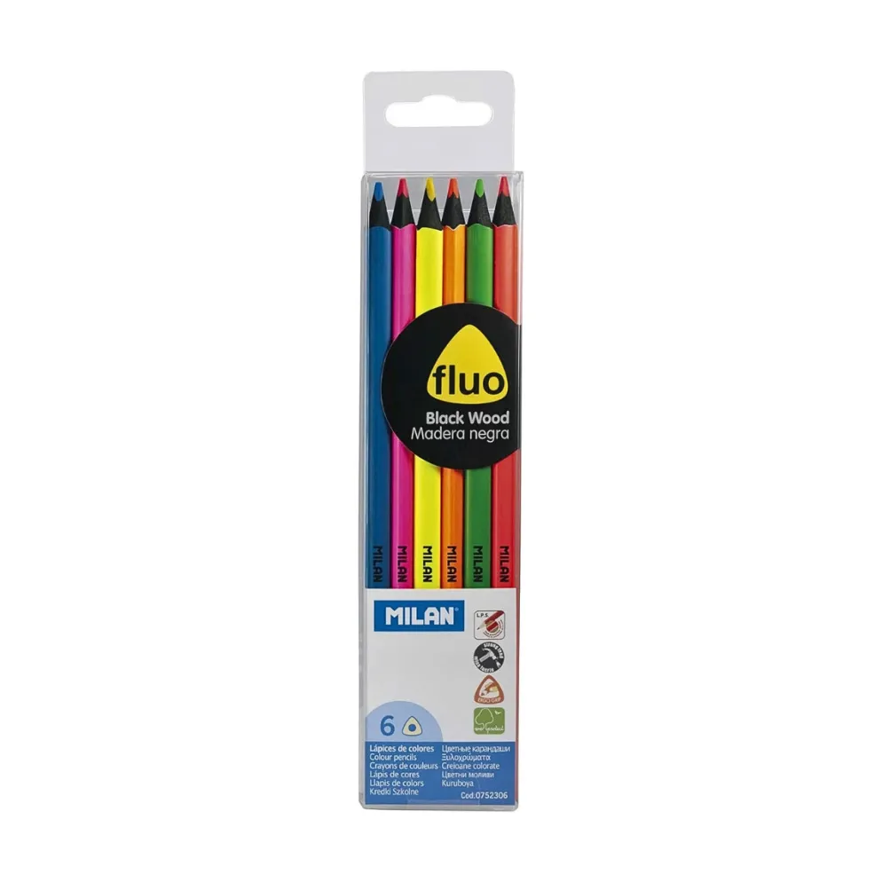 Milan Fluorescent Black Wood Fluo Colour Pencils (Set of 6)