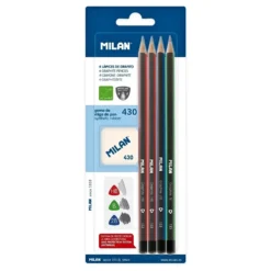 Milan Graphite Pencil Set with 430 Eraser – HB, B & 2B Leads