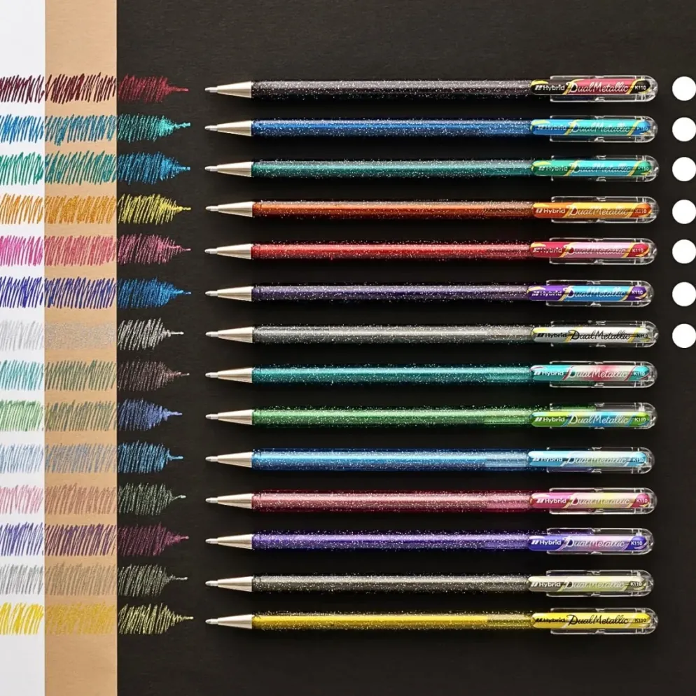 Pentel Dual Metallic Ballpoint Pen Set – 7 Colours Glitter Ink