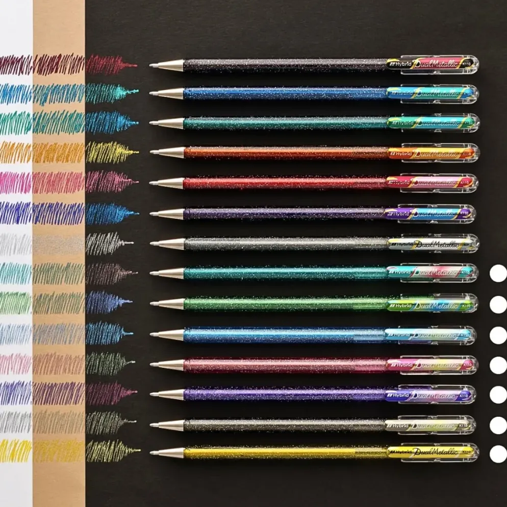 Pentel Dual Metallic Ballpoint Pen Set – 7 Colours Glitter Ink
