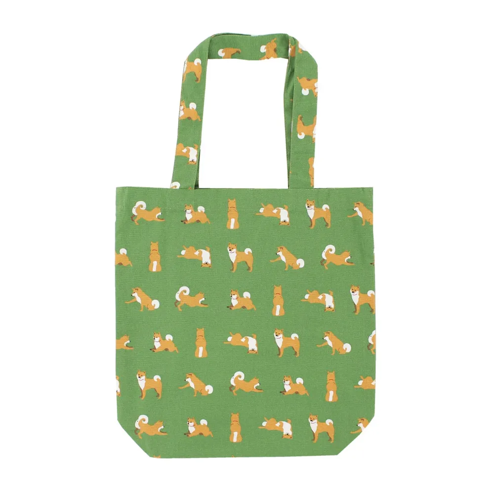 Playful Shiba Parade Cotton Tote Bag - A4 Size