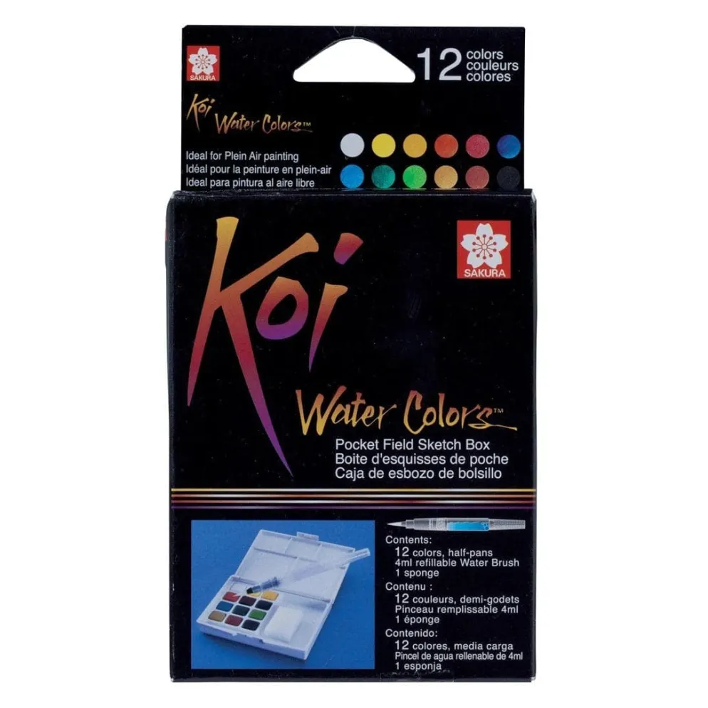 Sakura Koi Water Colours – 12 Colour Pocket Sketch Box with Water Brush