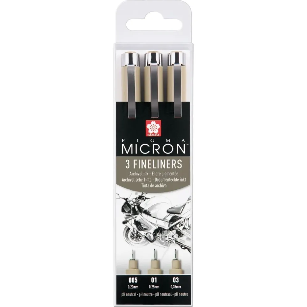 Sakura Pigma Micron Wallet Design, 3 Fine Liners-Black