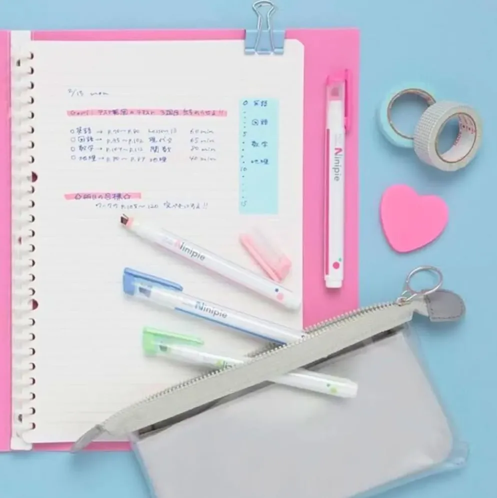 Sun-Star Ninipie 3 Colour Pack – Pastel Highlighter & Fineliner Pen Set