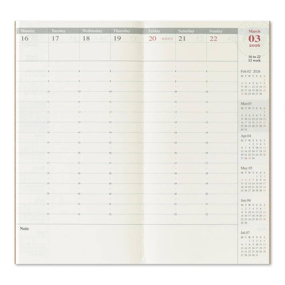 Traveler’s Notebook 2026 Weekly Vertical Diary Refill – Regular Size (Set of 2)