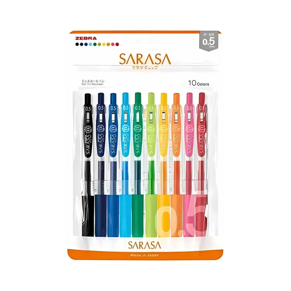 Zebra Sarasa Clip Gel Pen Set – 0.5mm – 10 Colours