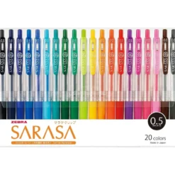 Zebra Sarasa Clip 0.5mm Gel Ink Ballpoint Pen Set - 20 Colours