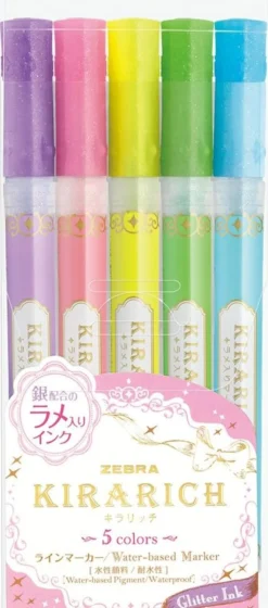 Zebra Kirarich Glitter Highlighter - Set of 5
