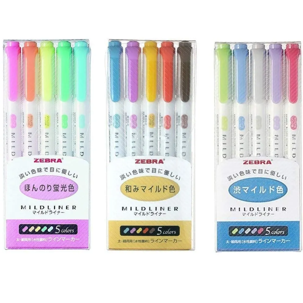 Zebra Mildliner Twin Tip Highlighters - Set of 5