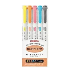Zebra Mildliner Twin Tip Highlighters - Set of 5