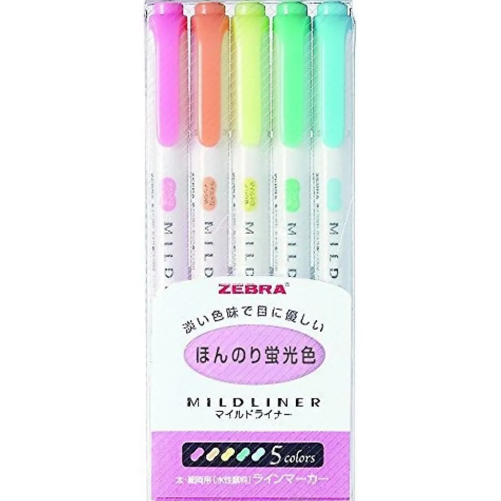 Zebra Mildliner Twin Tip Highlighters - Set of 5
