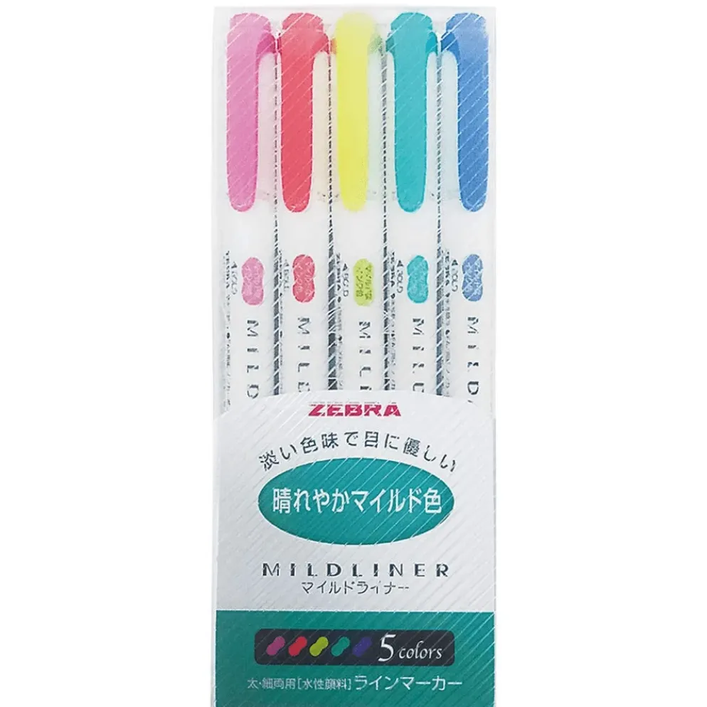 Zebra Mildliner Twin Tip Highlighters - Set of 5