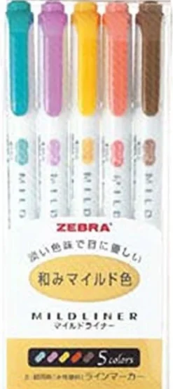 Zebra Mildliner Twin Tip Highlighters - Set of 5